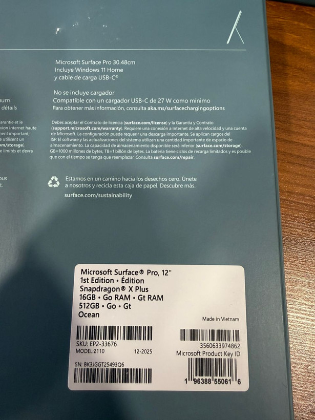 تبلت آکبند سرفیس پرو 12 اینچ Surface Pro 12in /Snapdragon XElite /16/512/Qualcomm Adreno/12in