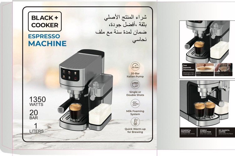 اسپرسوساز بلک کوکر مدل BC-2750EM با ظرفیت مخزن 1.8 لیتر و فشار 20 بار